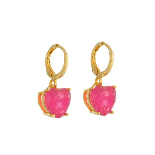 Brinco Pedra de Coração Rosa 24k