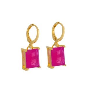 Brinco Pedra Retangular Rosa 24k