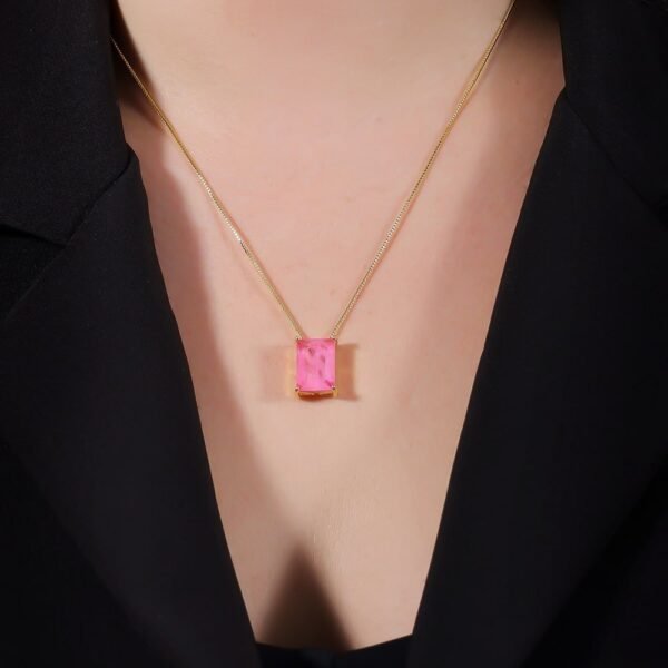 Colar Pedra Retangular Rosa 24k - Imagem 2