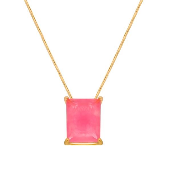 Colar Pedra Retangular Rosa 24k