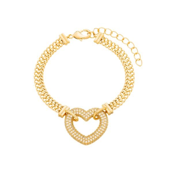 Pulseira de Coração Vazado Cravejado 24k