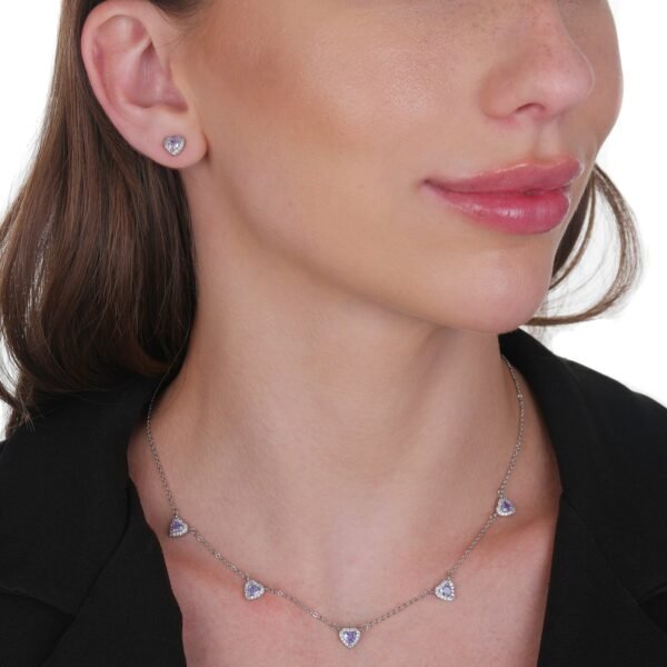 Conjunto Prateado de Coração Lilás Cravejado de Zircônia - Image 2