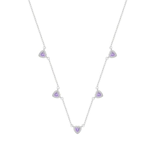 Conjunto Prateado de Coração Lilás Cravejado de Zircônia - Image 4
