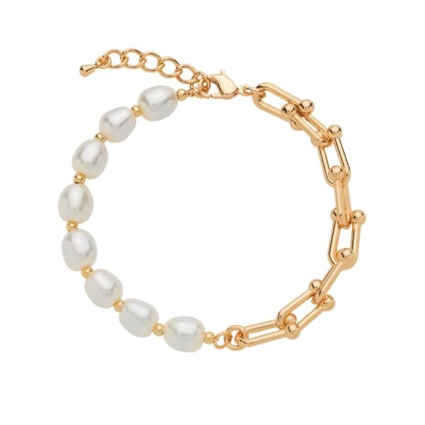 Pulseira Dourada de Corrente com Pérolas Amassadas