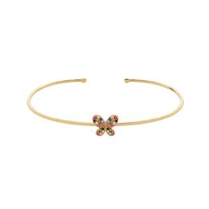 Bracelete Dourado com Borboleta Cravejada de Zircônia Colorida